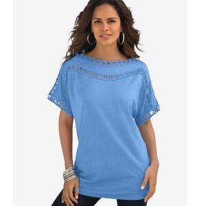 Roaman's Blue Cuffed Sleeve Boxy Blouse